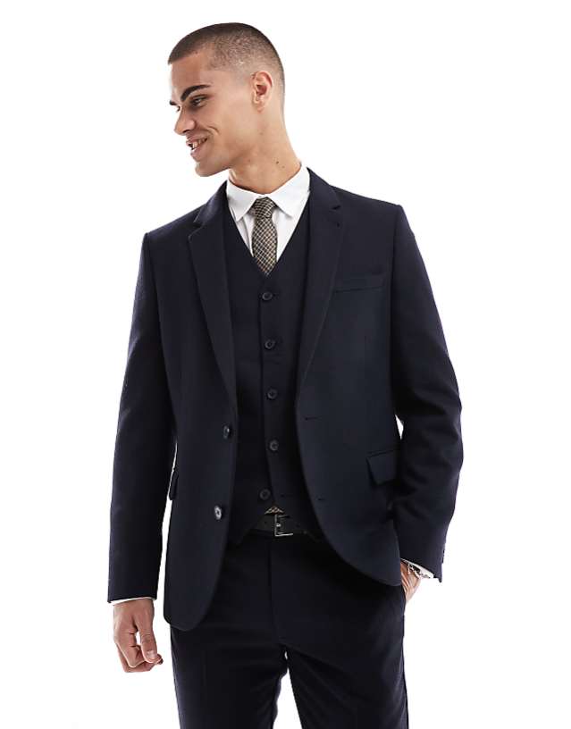 ASOS DESIGN Skinny Suit With Wool In Navy