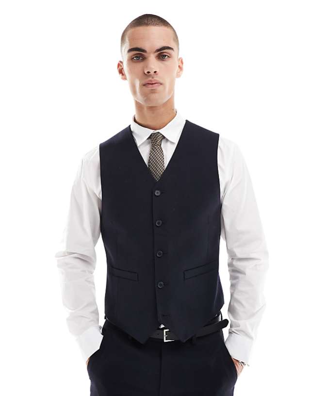 ASOS DESIGN Skinny Suit With Wool In Navy