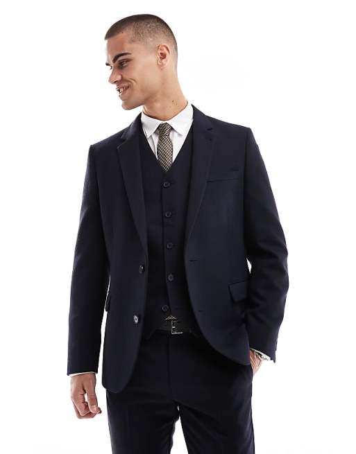 ASOS DESIGN Skinny Suit With Wool In Navy