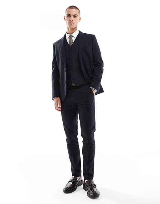 ASOS DESIGN skinny suit with wool in navy