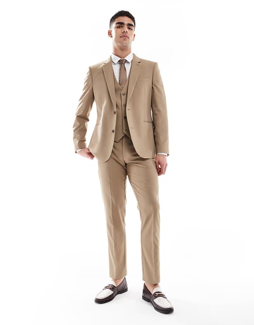 ASOS DESIGN slim fit suit in dark stone