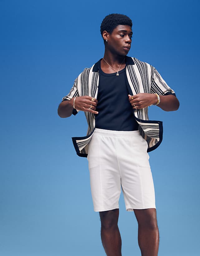 ASOS DESIGN slim pique short in off white