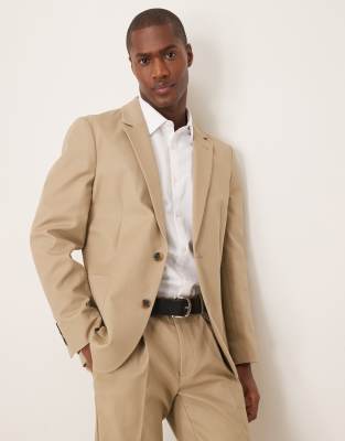 ASOS DESIGN Slim Suit In Khaki Soft Cotton