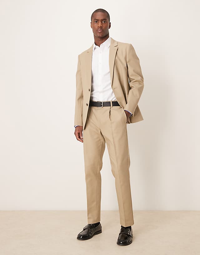 ASOS DESIGN slim suit in khaki soft cotton