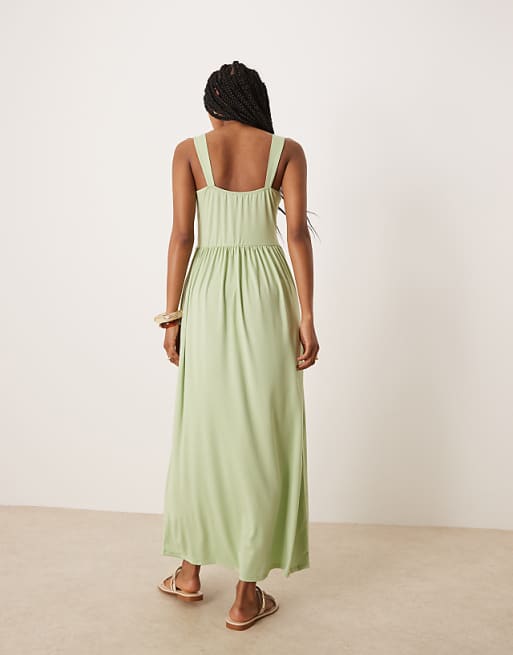 ASOS DESIGN Square Neck Midi Dress In Sage