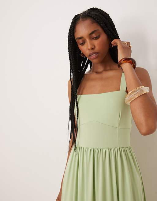ASOS DESIGN Square Neck Midi Dress In Sage
