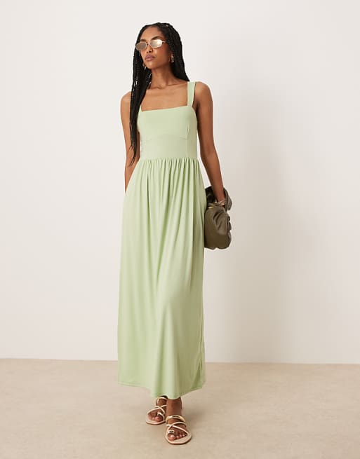 ASOS DESIGN Square Neck Midi Dress In Sage
