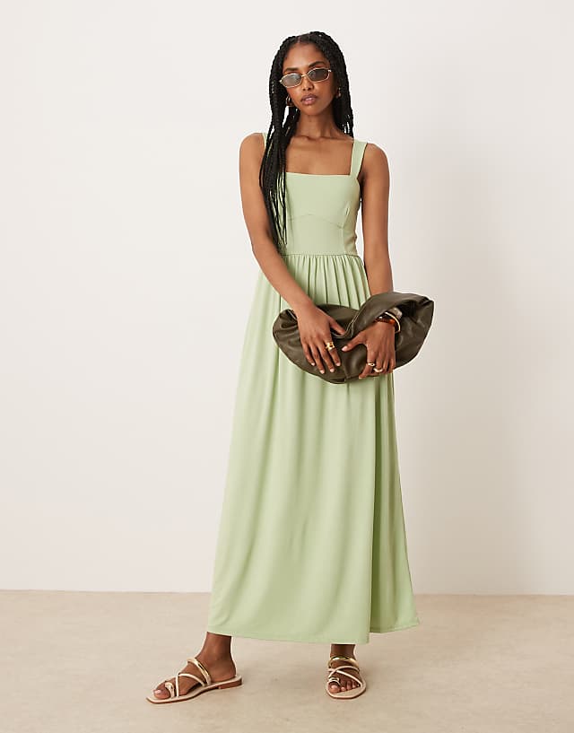 ASOS DESIGN square neck midi dress in sage
