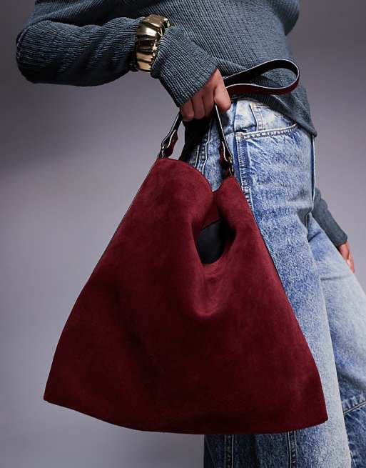 ASOS DESIGN Suede Tote Bag In Burgundy