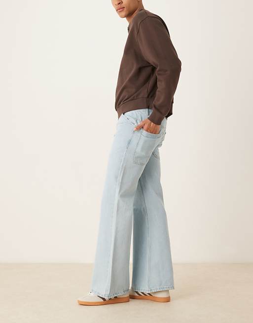 ASOS DESIGN Wide Flare Jeans In Bleached Blue