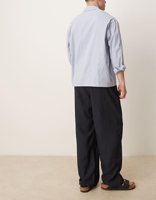 ASOS DESIGN Wide Leg Trousers In Navy