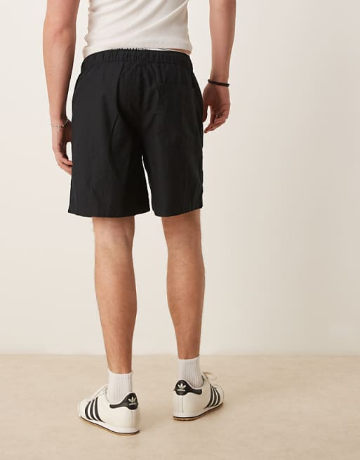 ASOS DESIGN Wide Linen Blend Shorts In Black