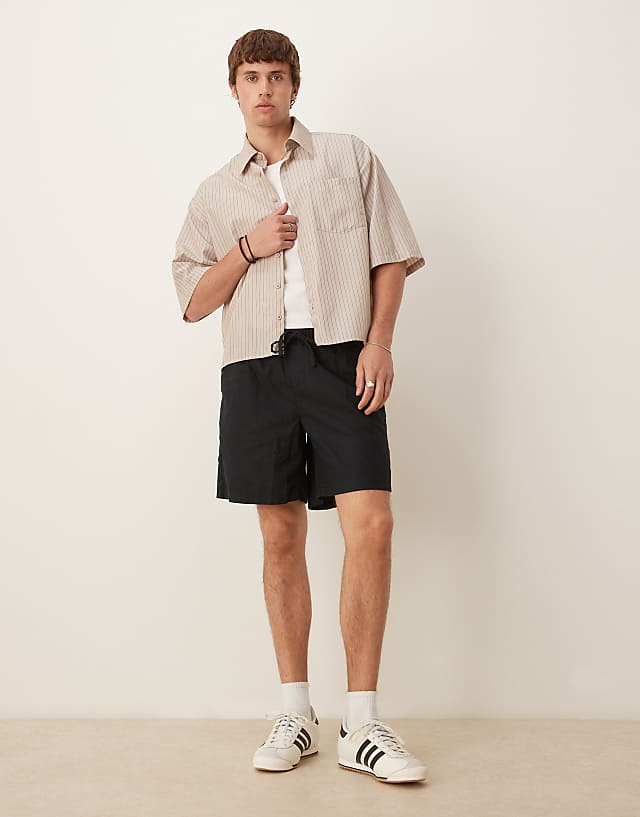 ASOS DESIGN Wide Linen Blend Shorts In Black