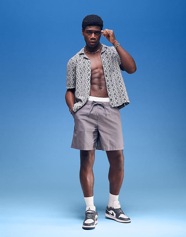 ASOS DESIGN wide linen blend shorts in grey