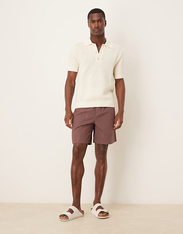 ASOS DESIGN Wide Shorts In Brown Linen Blend