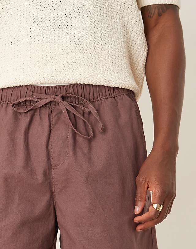 ASOS DESIGN Wide Shorts In Brown Linen Blend