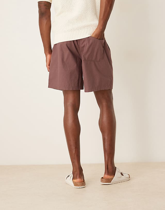ASOS DESIGN Wide Shorts In Brown Linen Blend