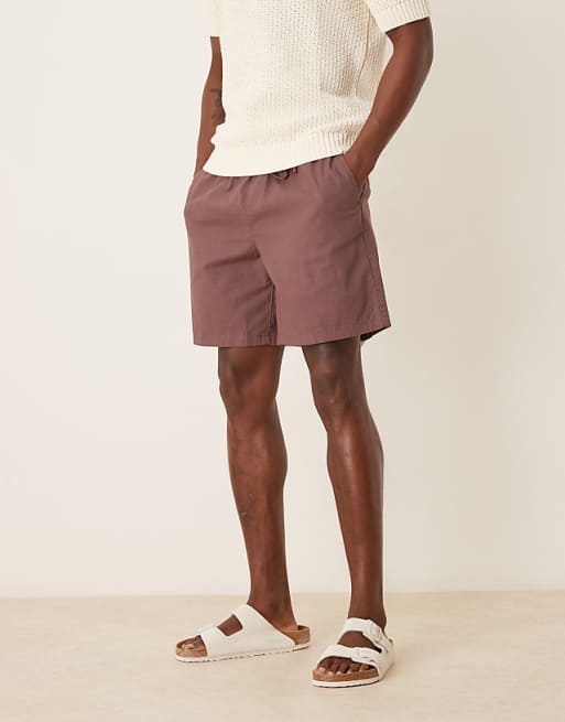 ASOS DESIGN wide shorts in brown linen blend