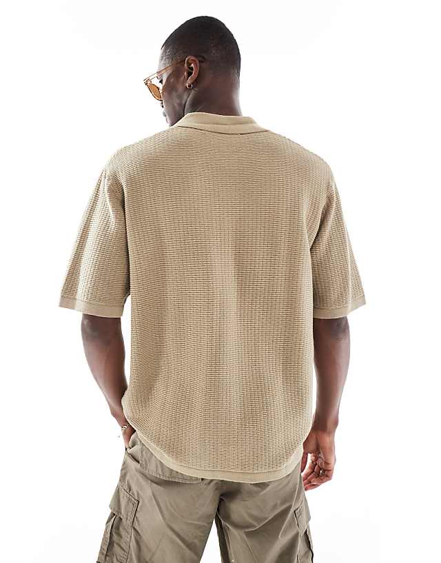 Bershka Button Through Knitted Shirt In Brown
