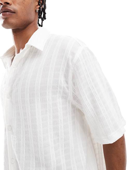 Bershka Knitted Textured Shirt In Ecru