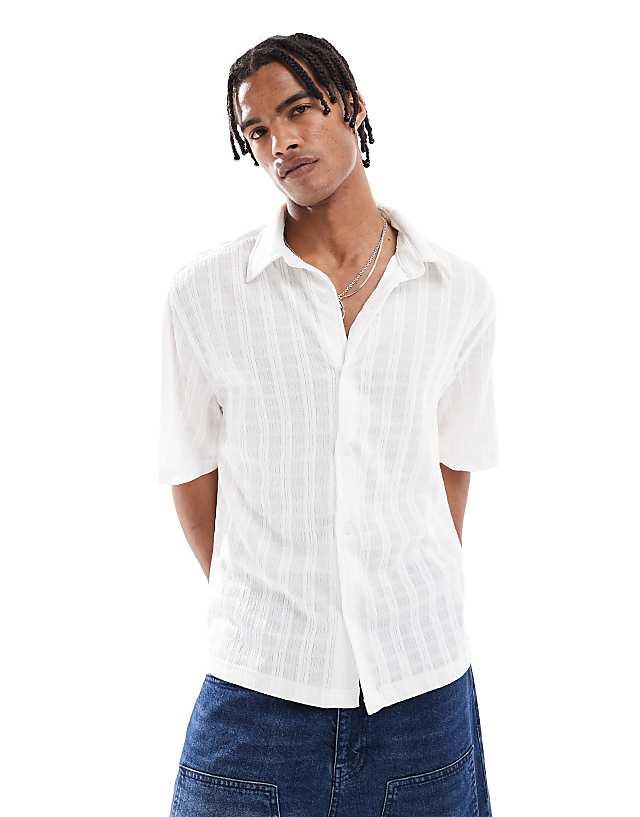Bershka knitted textured shirt in ecru