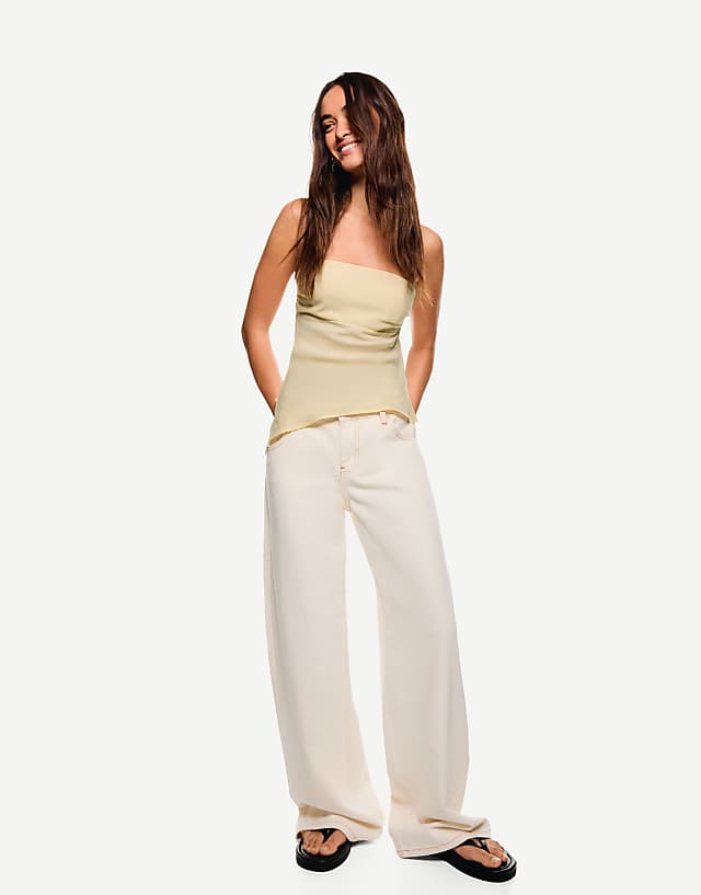 Bershka Linen Blend Bandeau Top In Yellow
