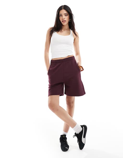 Bershka longline sweatshshorts in burgundy