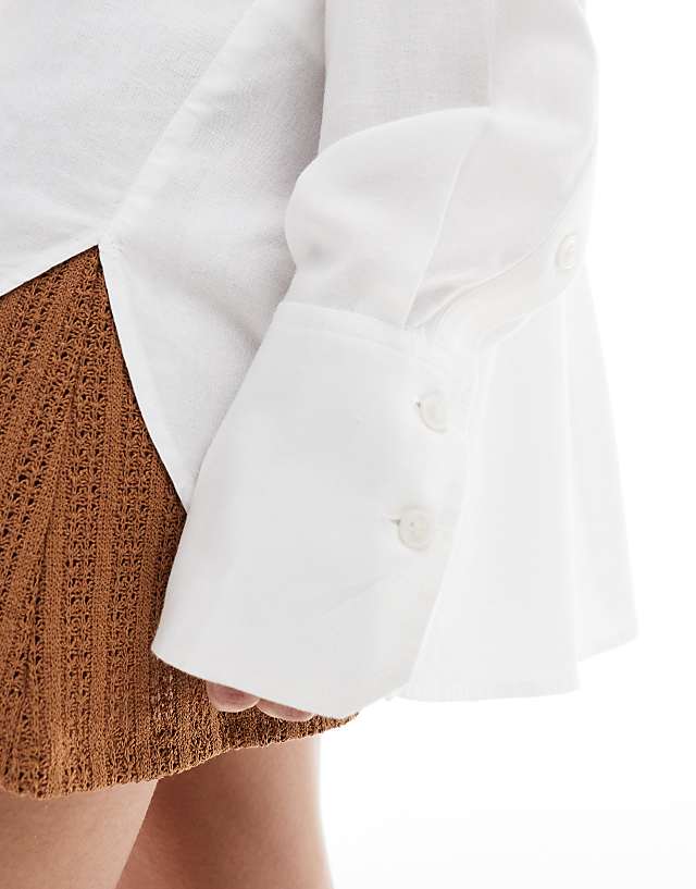 Bershka Oversized Linen Shirt In White