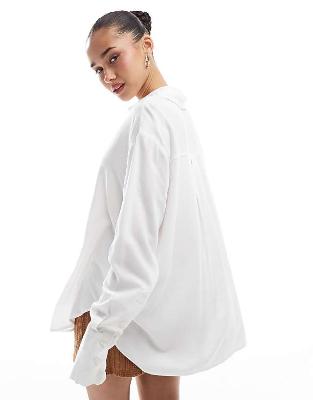 Bershka Oversized Linen Shirt In White