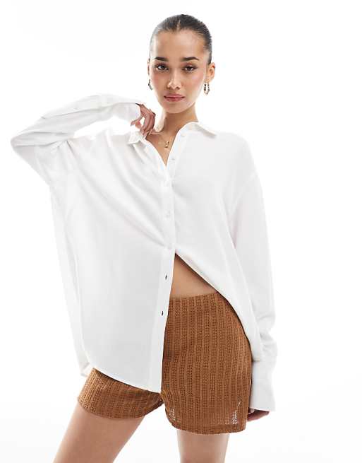 Bershka oversized linen shirt in white