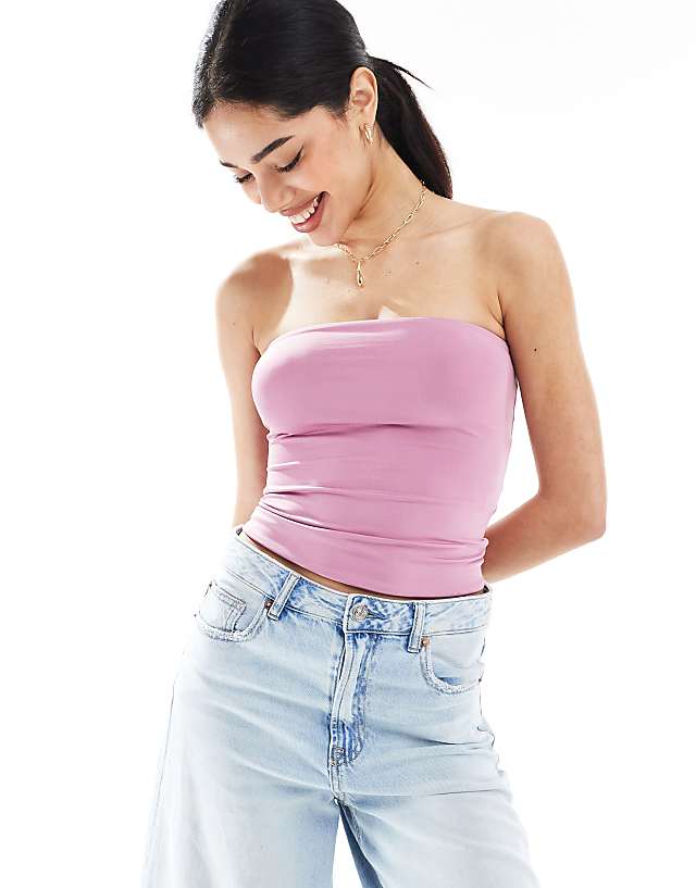 Bershka polyamide bandeau top in light pink