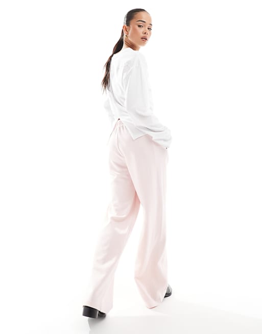 Bershka Wide Leg Joggers In Pale Pink
