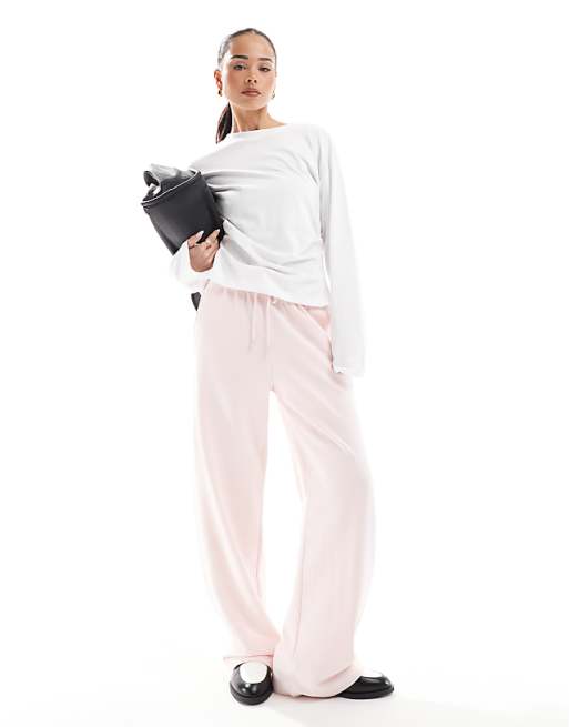 Bershka wide leg joggers in pale pink