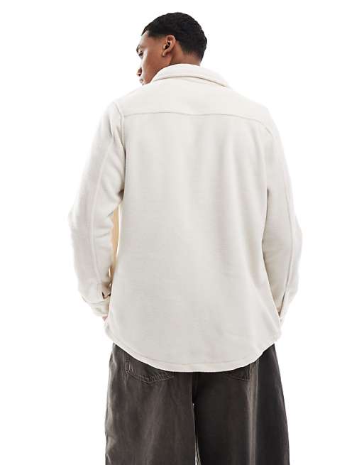 Brave Soul Fleece Overshirt In Stone