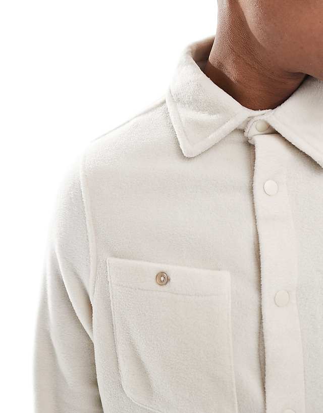 Brave Soul Fleece Overshirt In Stone