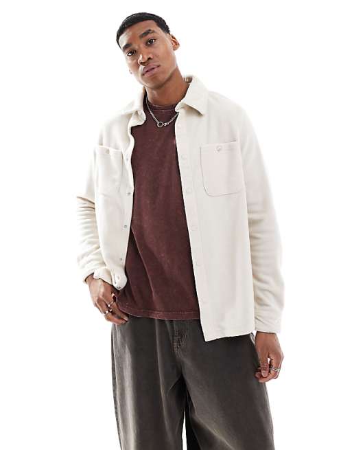 Brave Soul fleece overshirt in stone