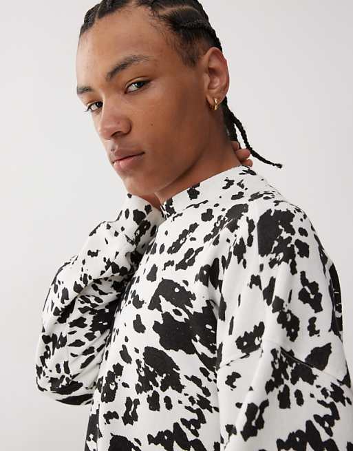 COLLUSION Boxy Cow Print Sweatshirt