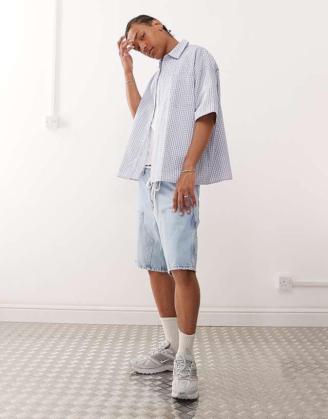 COLLUSION Boxy Skate Shirt In Blue Check