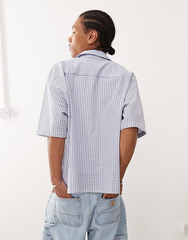 COLLUSION Boxy Skate Shirt In Blue Check