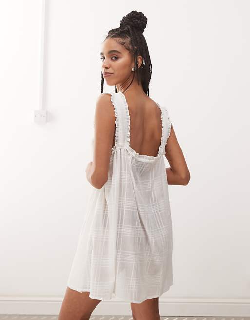 COLLUSION Check Swing Beach Dress In White