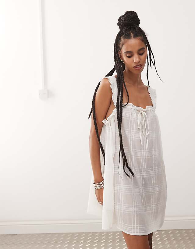 COLLUSION Check Swing Beach Dress In White