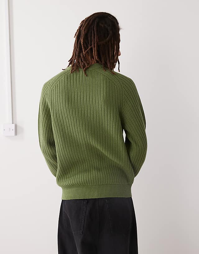 COLLUSION Knitted Crew Neck Jumper In Khaki