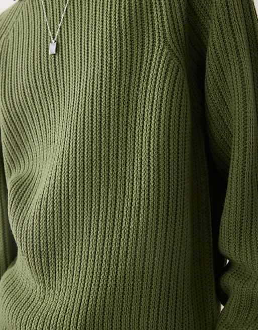 COLLUSION Knitted Crew Neck Jumper In Khaki