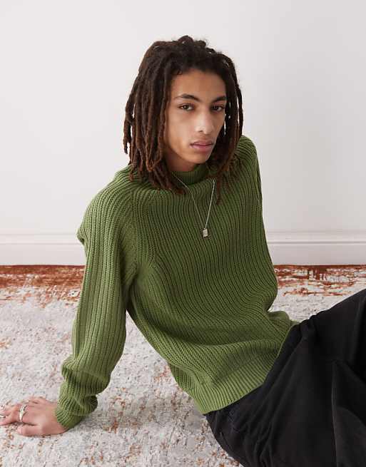 COLLUSION knitted crew neck jumper in khaki