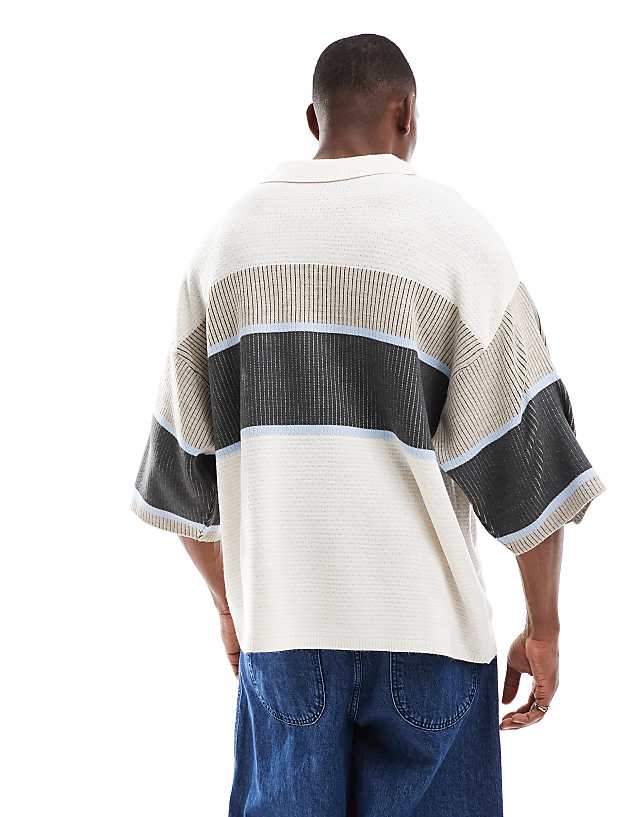 COLLUSION Knitted Football Shirt In Beige