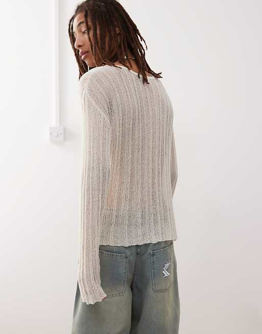 COLLUSION Knitted Lightweight Jumper In Ecru