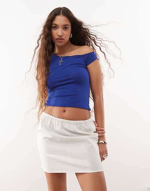 COLLUSION Linen Look A-line Mini Skirt - IVORY