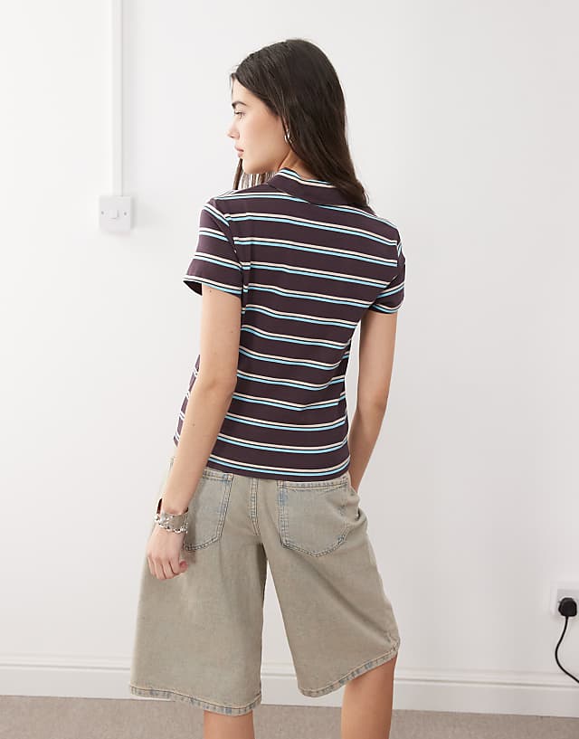 COLLUSION Shrunken Stripe Polo In Brown