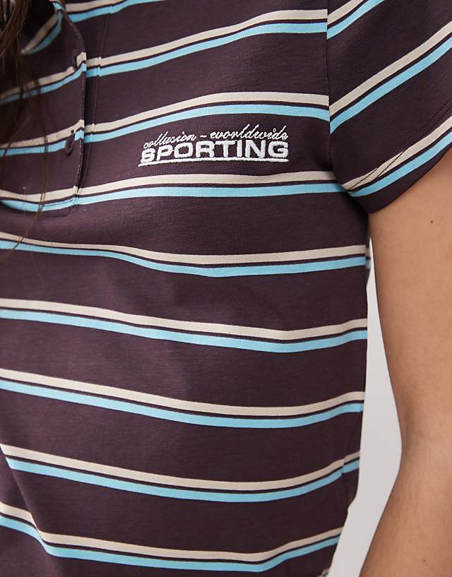 COLLUSION Shrunken Stripe Polo In Brown