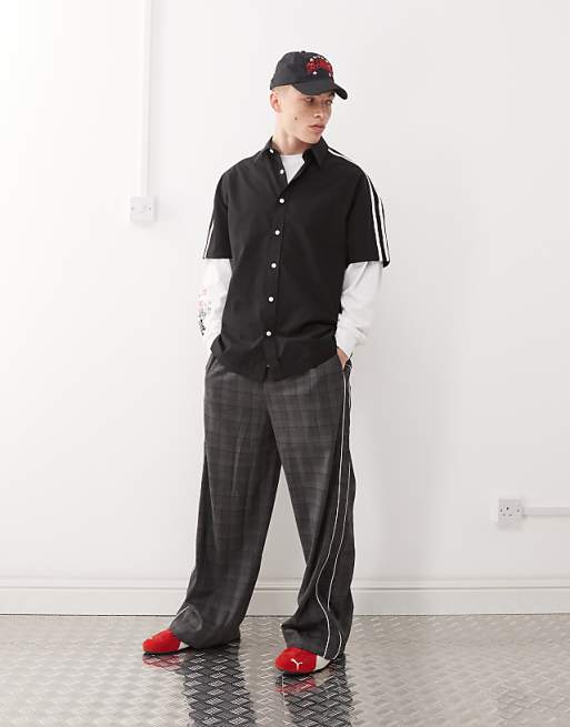 COLLUSION Stripe Shoulder SL Shirt In Black